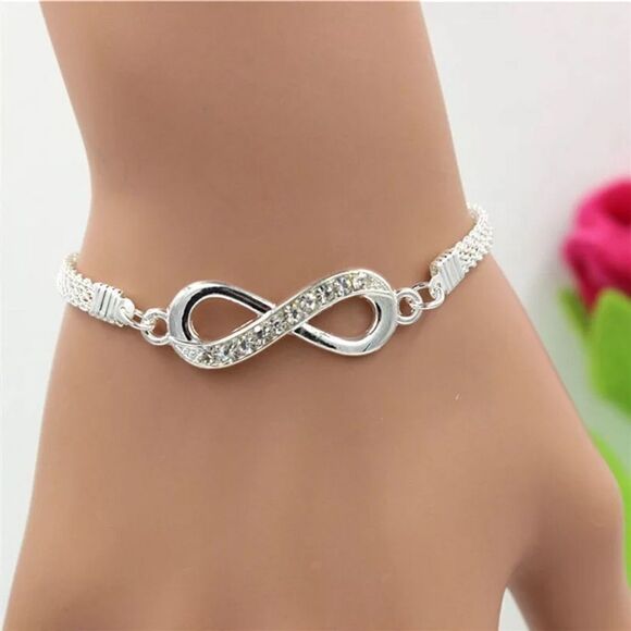 Jewelry - OS060 *NEW STYLISH SILVER PLATED INFINITY DIAMOND BRACELET